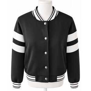 IJOAH Women’s Black White Varsity Bomber Jacket Snap Front Size M NWT